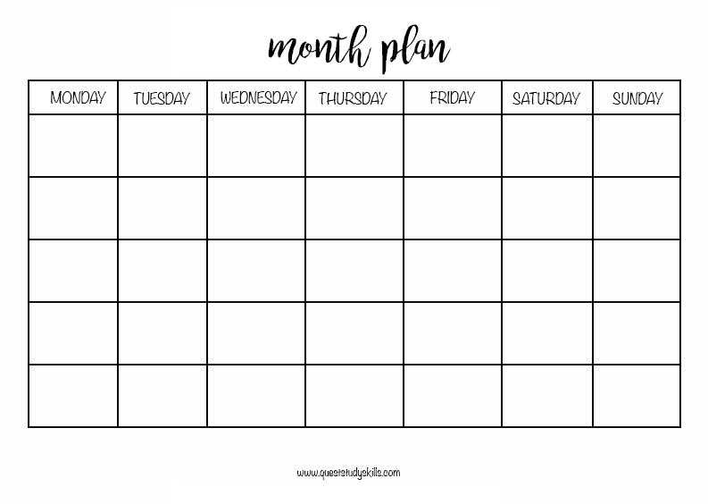 study calendar template