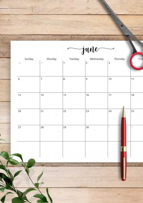 office monthly calendar template