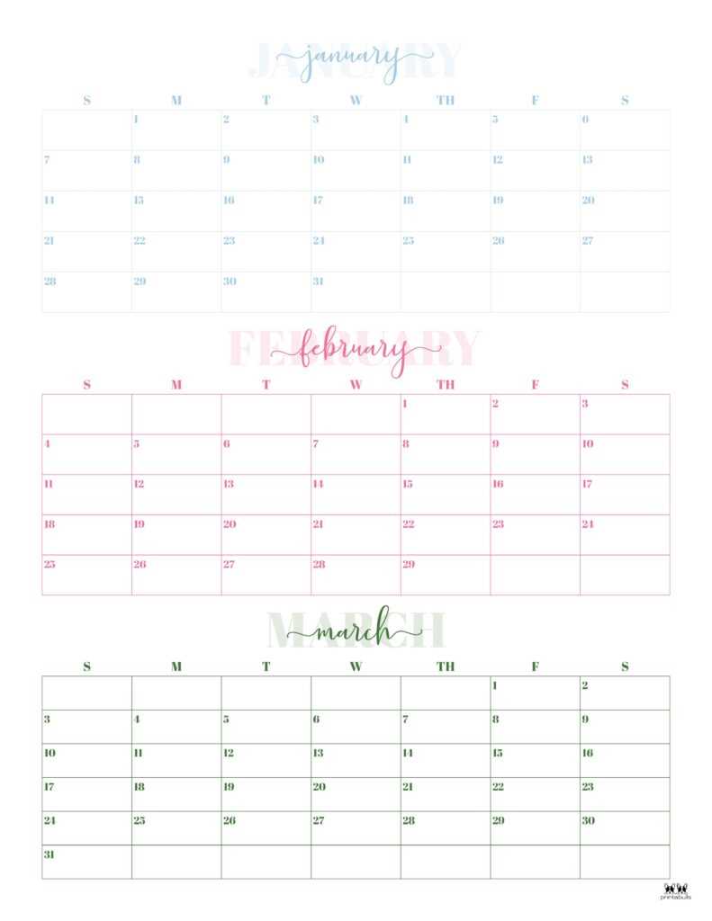 three month calendar template