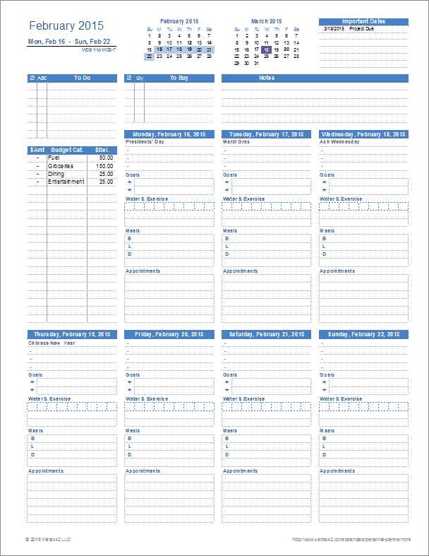 personal calendar template