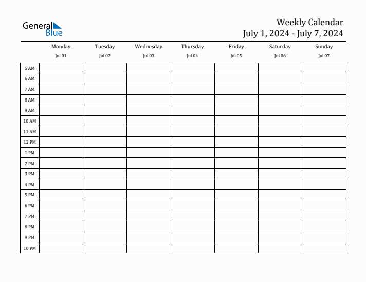 printable one week calendar template