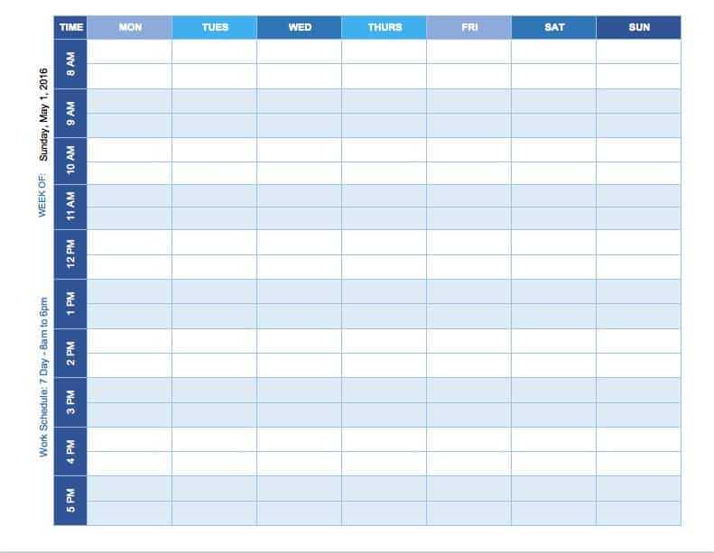 weekly calendar with times template