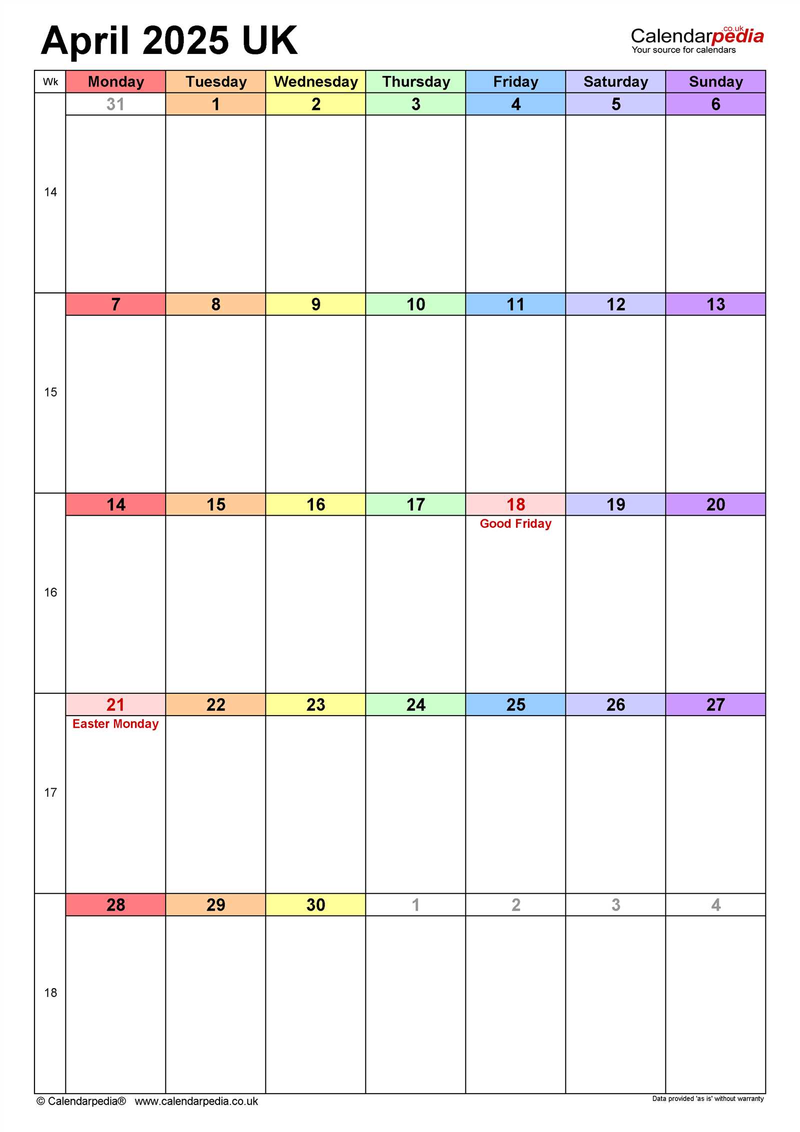 calendar template april 2025