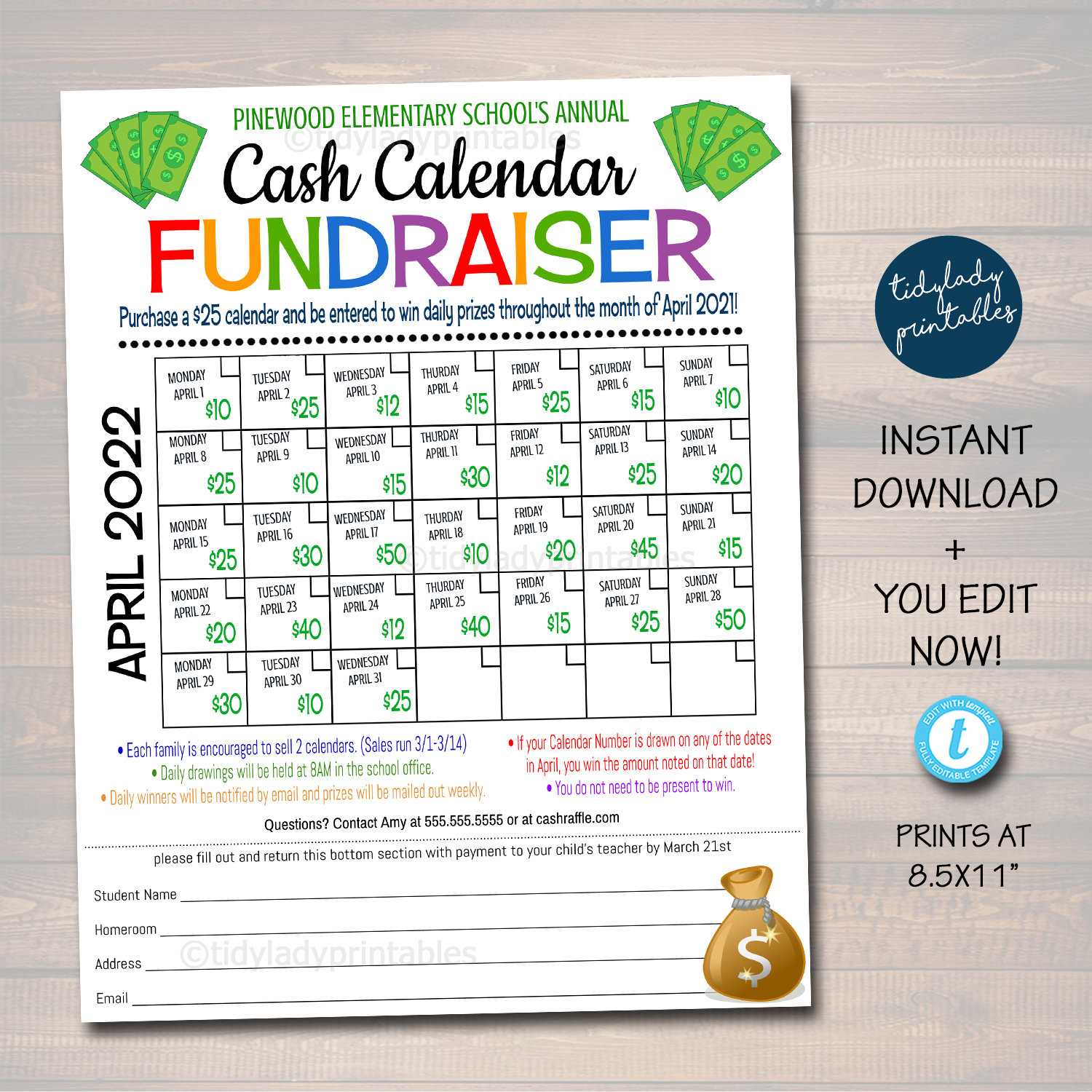 fundraiser calendar template