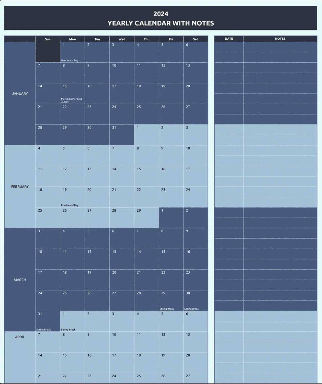 annual project calendar template