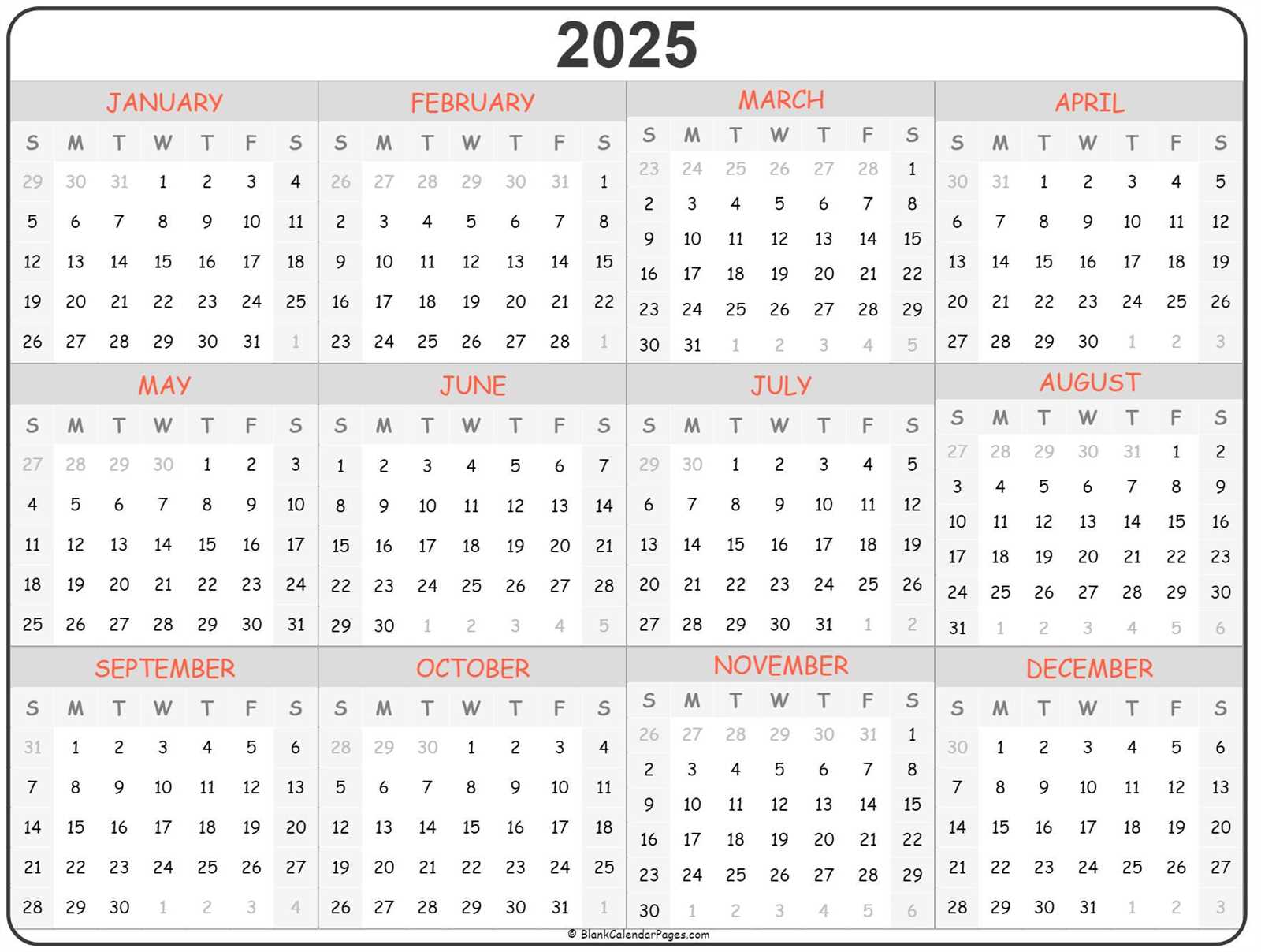 one page 2025 calendar template