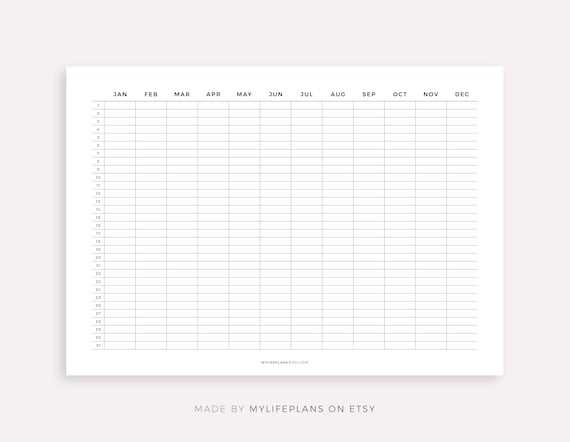 one page yearly calendar template