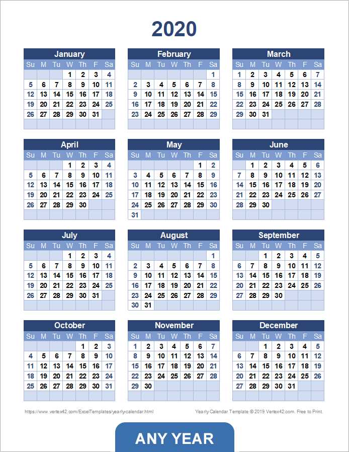 one year planning calendar template