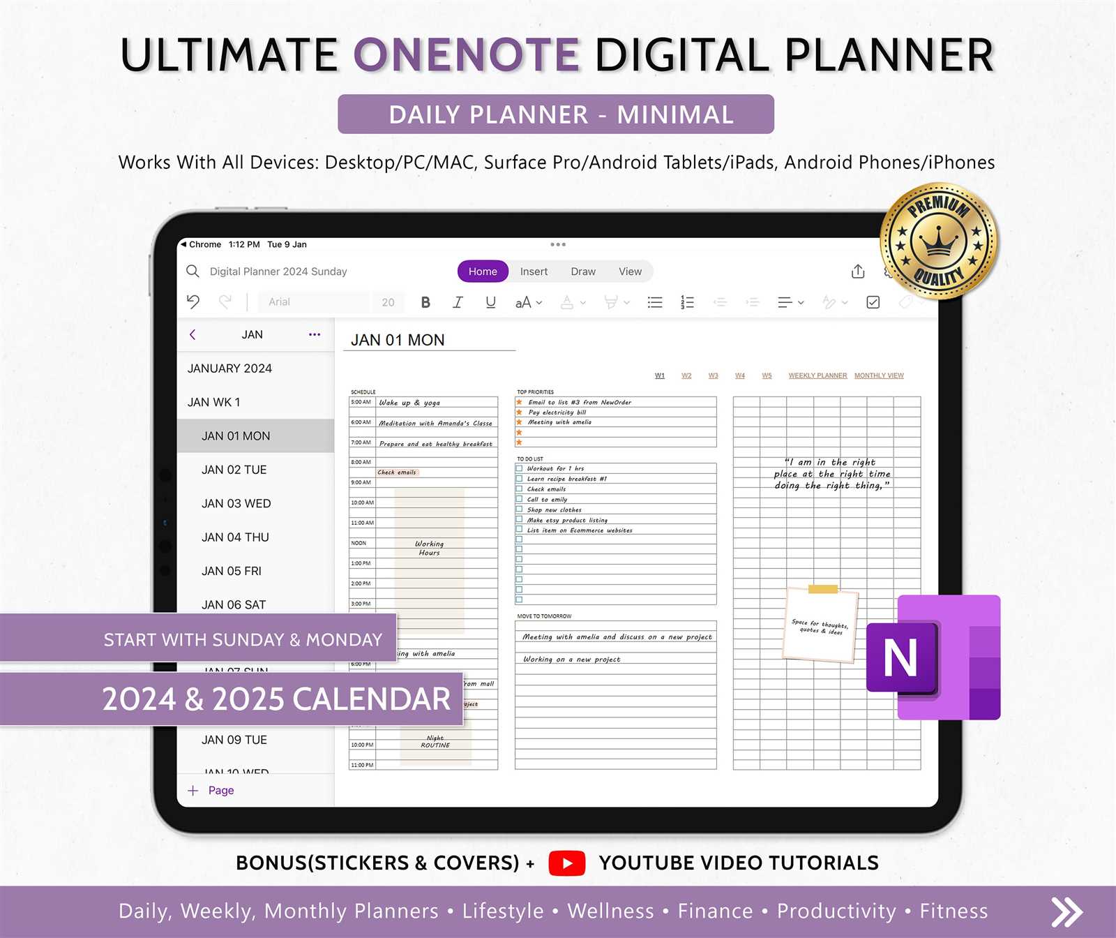 onenote calendar templates