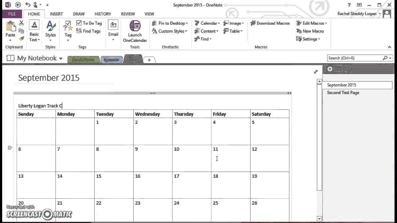 onenote calendar templates