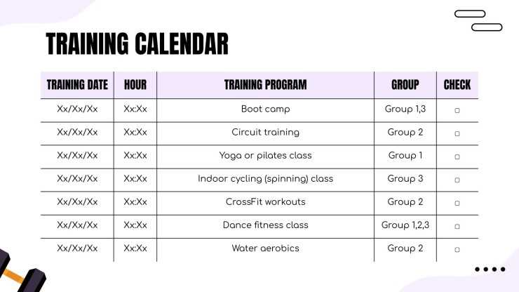 online training calendar template