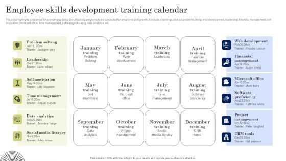 online training calendar template