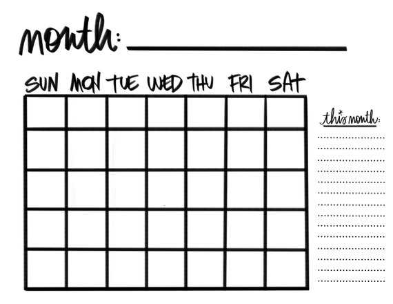 month calendar template printable