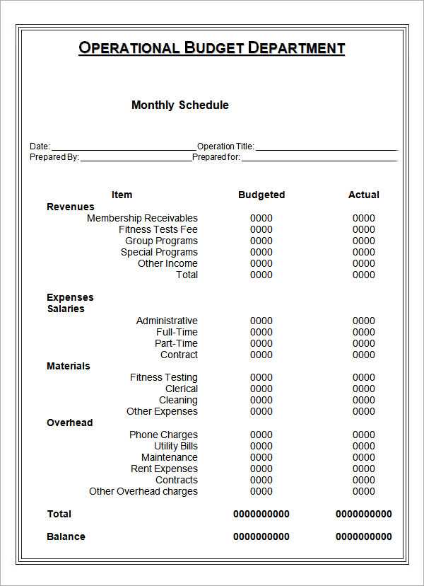 operational calendar template