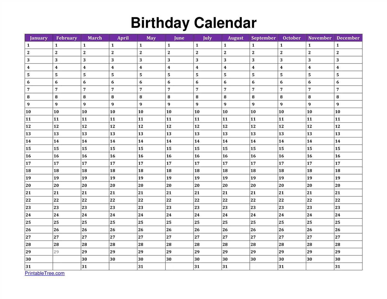 editable birthday calendar template free download