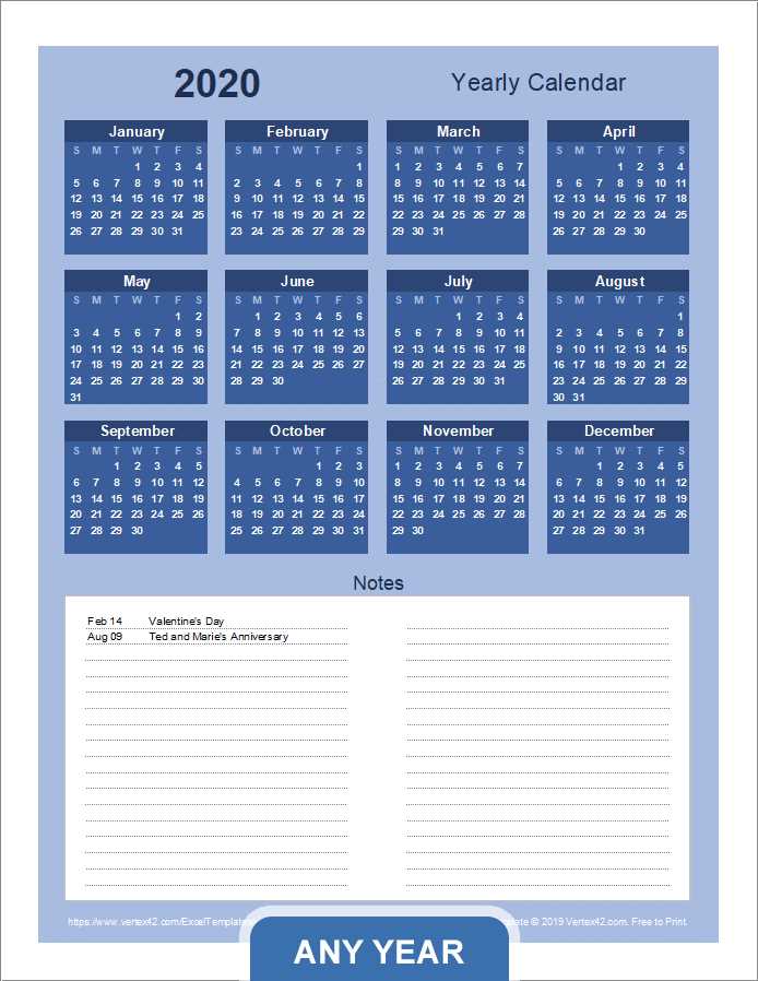 whole year calendar template