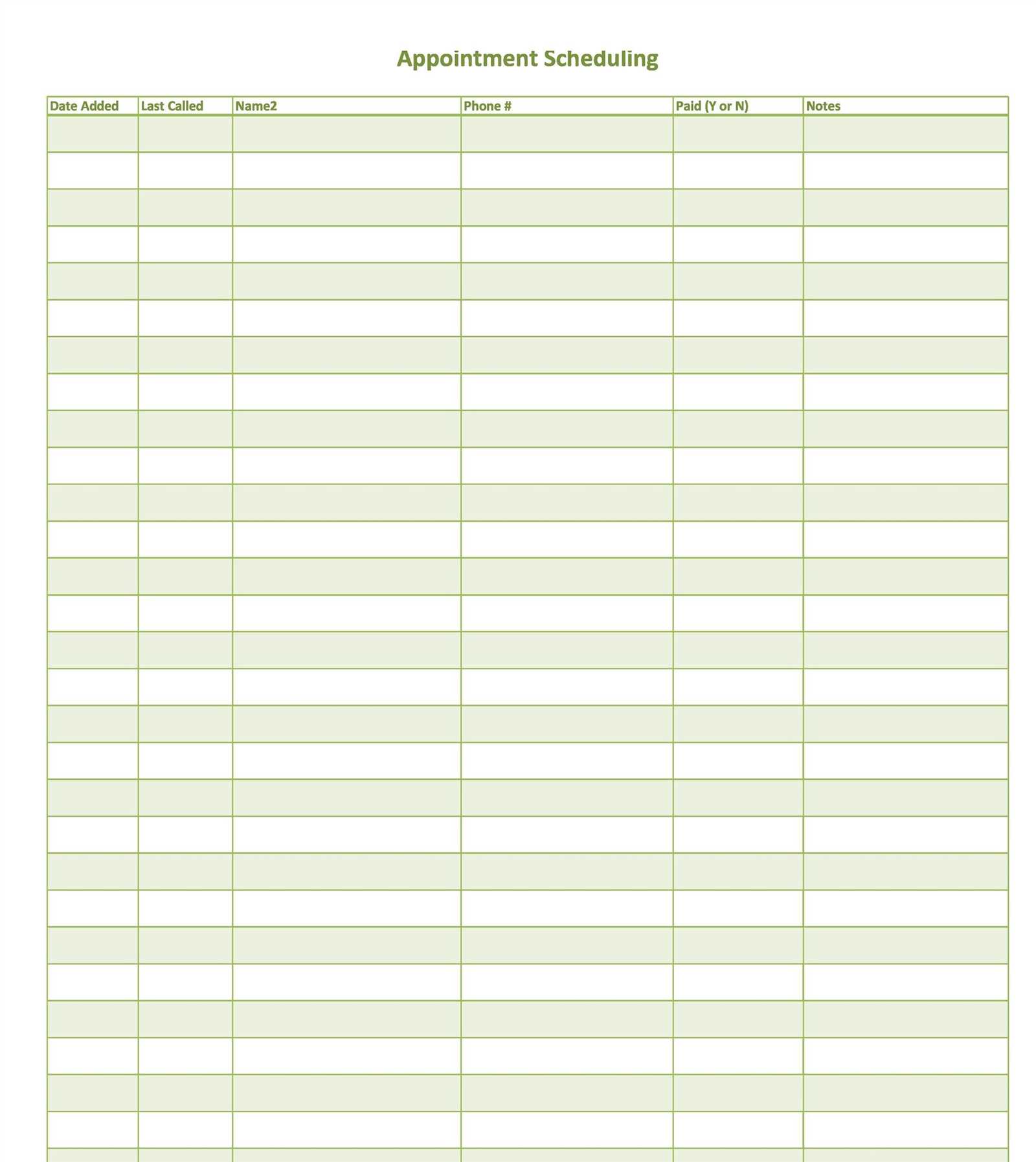 bookings calendar template