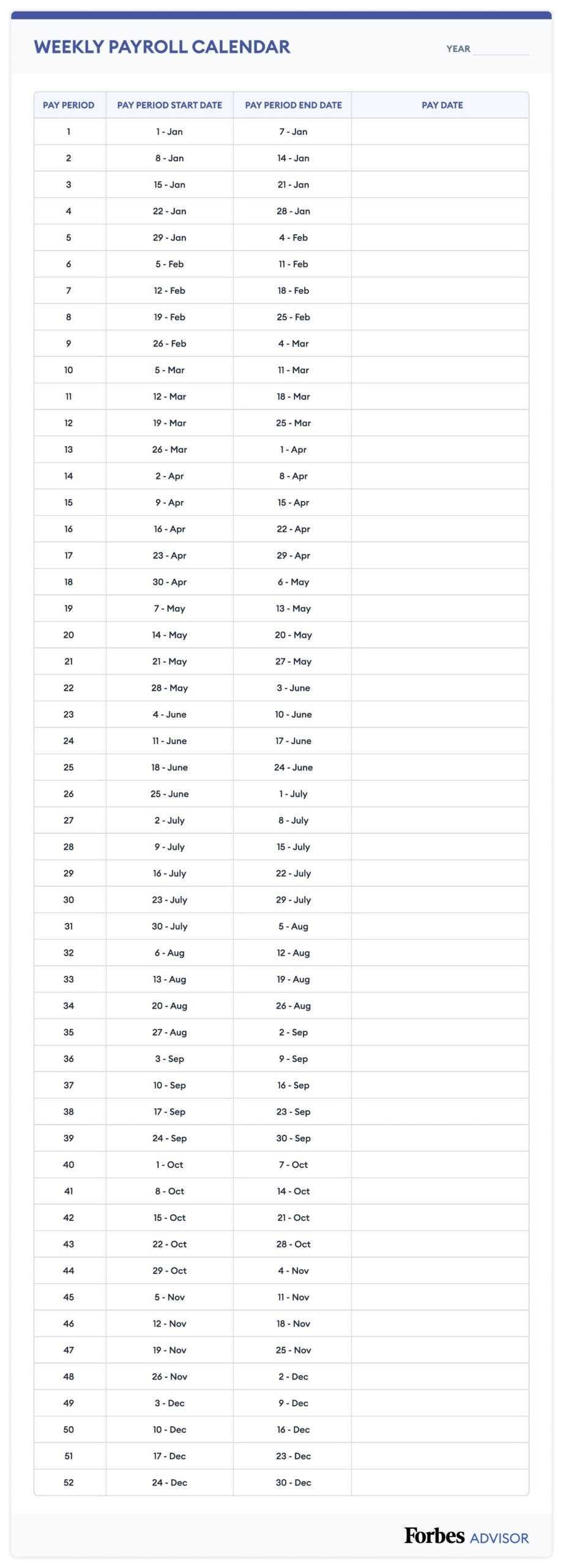 2026 payroll calendar template