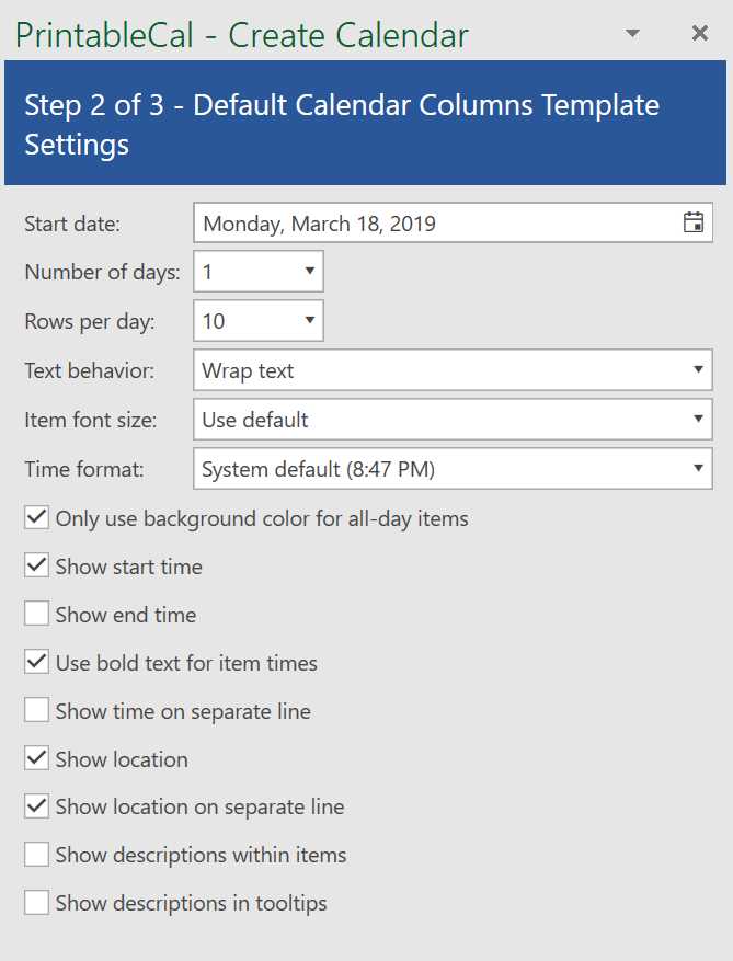 outlook calendar template