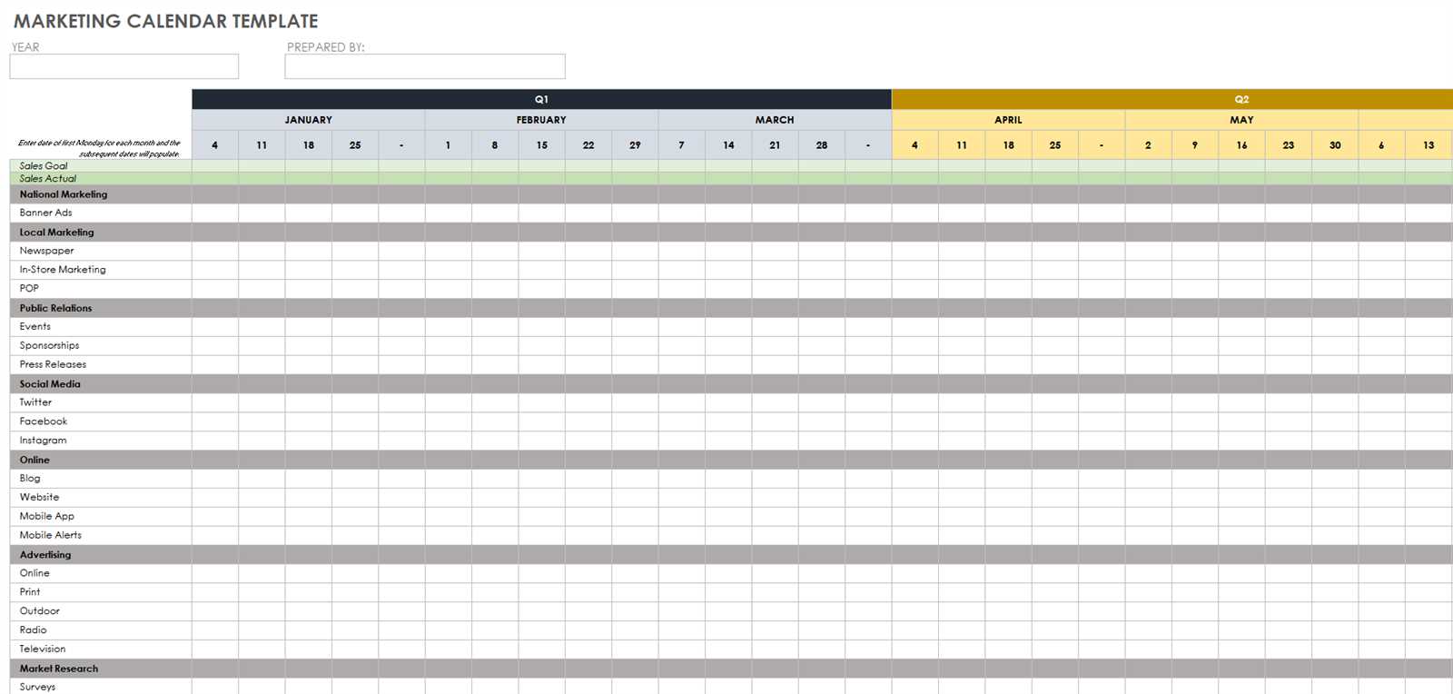 outreach calendar template