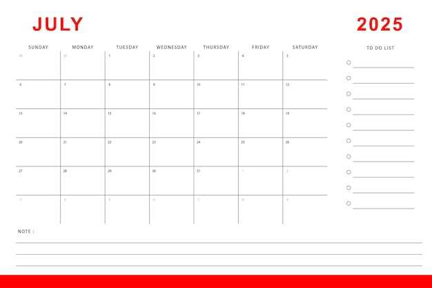 calendar template july 2025