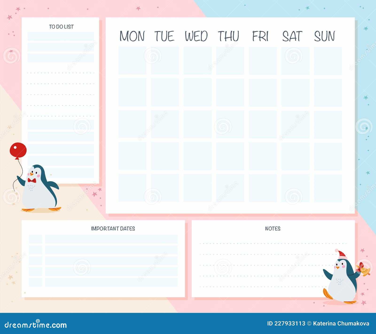 childrens blank calendar template