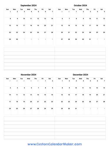 four month calendar template