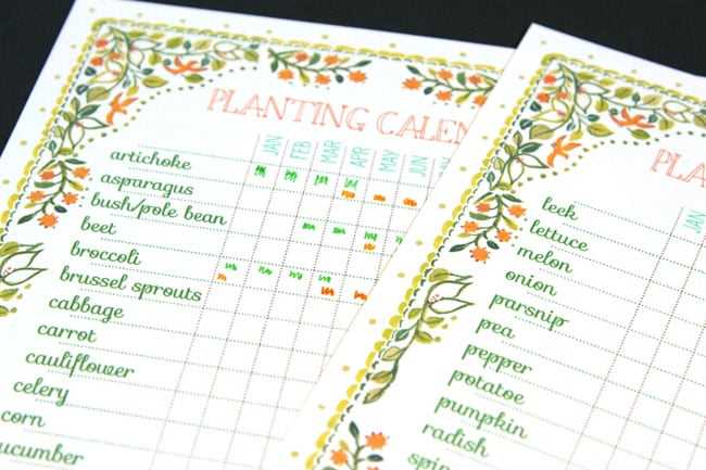 gardening calendar template