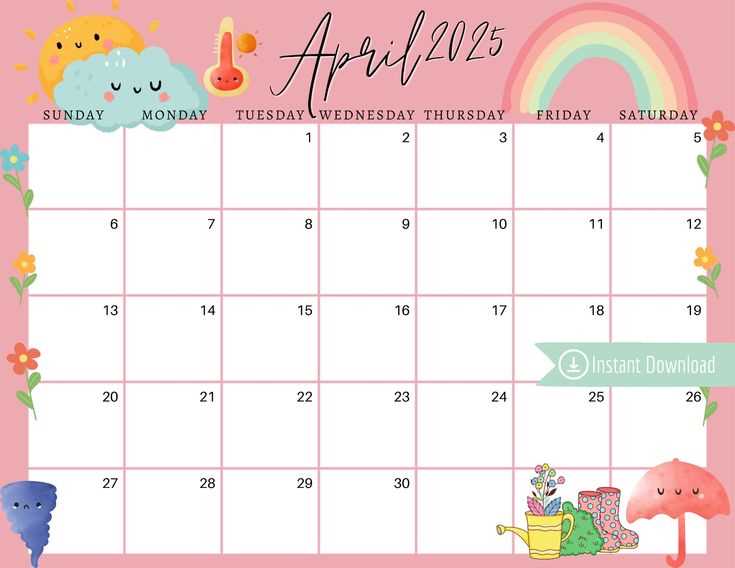 calendar template april 2025 editable