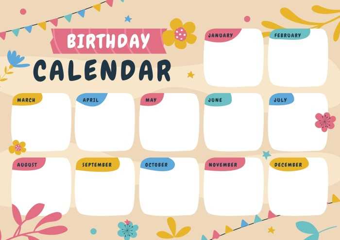 monthly birthday calendar template