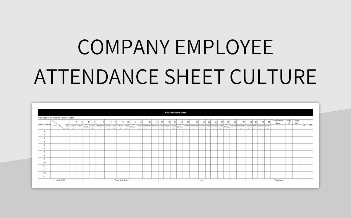 employee attendance calendar template