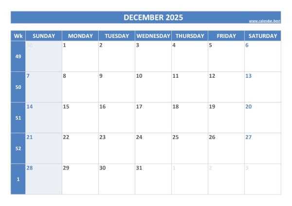 blank december 2025 calendar template