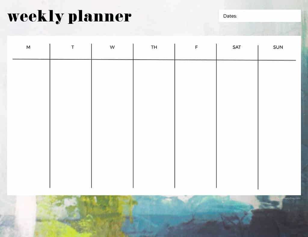 7 day week calendar template