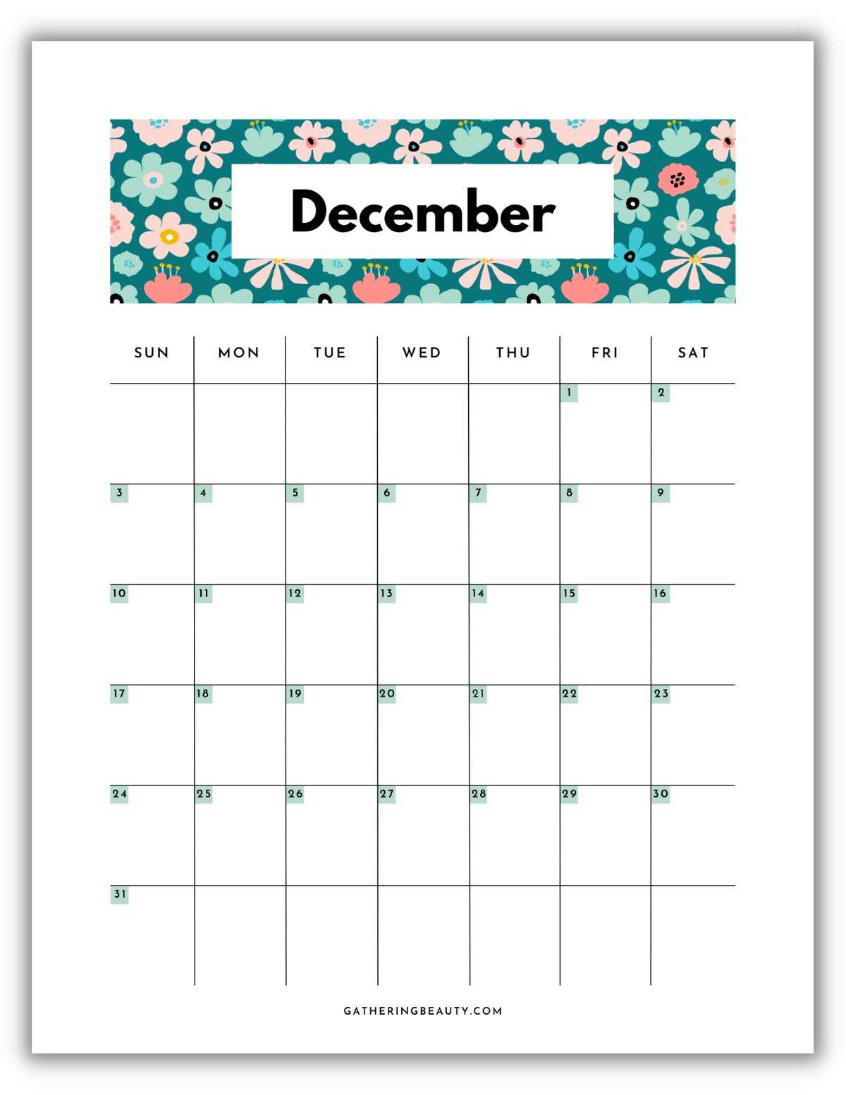 paper calendar template