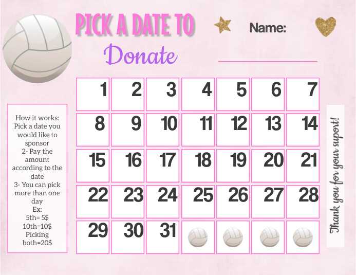 pick a date calendar fundraiser template free