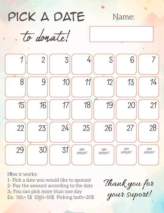 pick a date calendar fundraiser template free