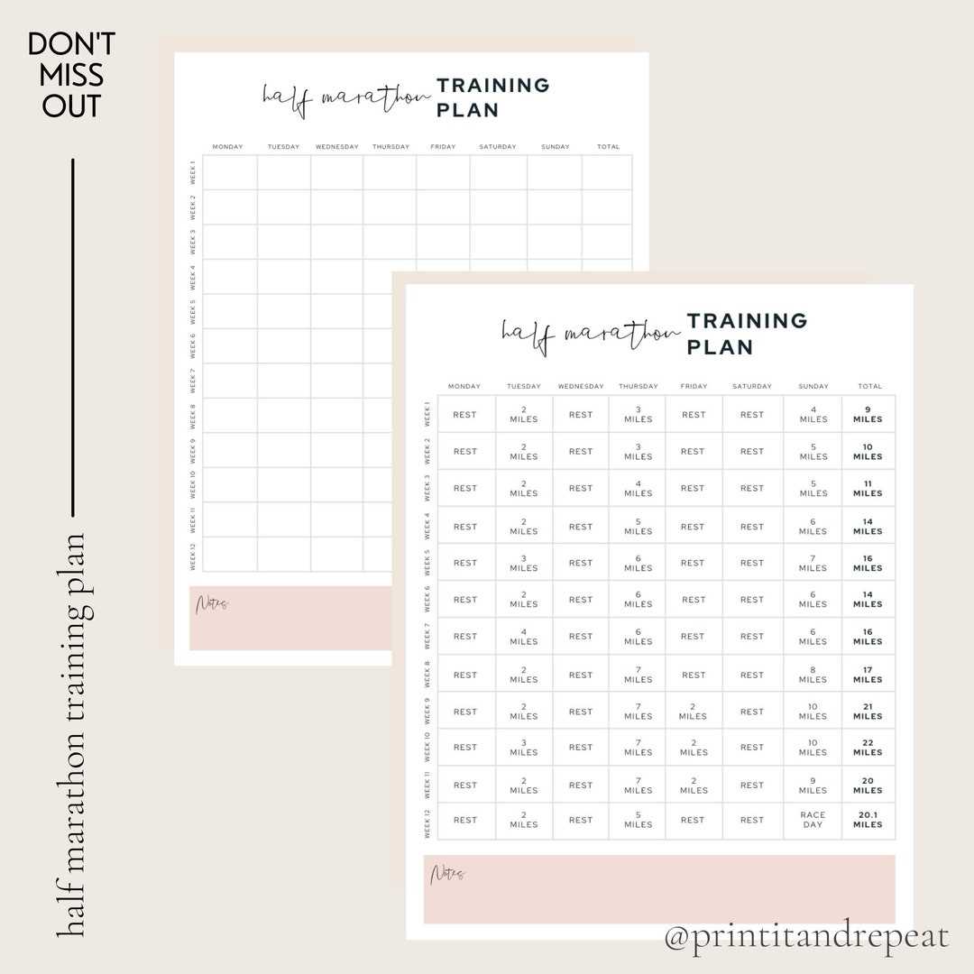 half marathon training calendar template