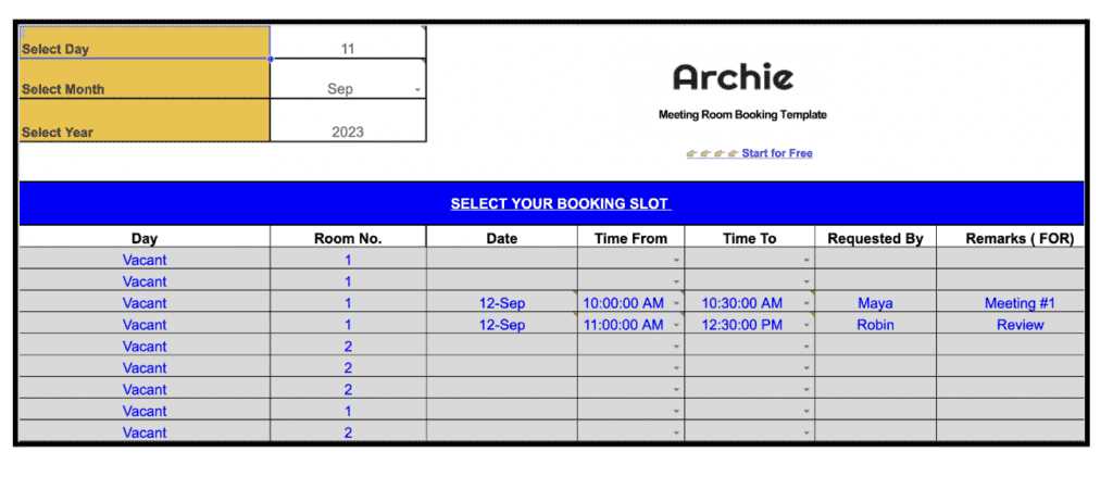 conference room reservation calendar template