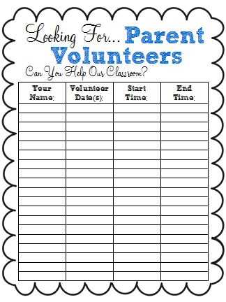 parent volunteer calendar template