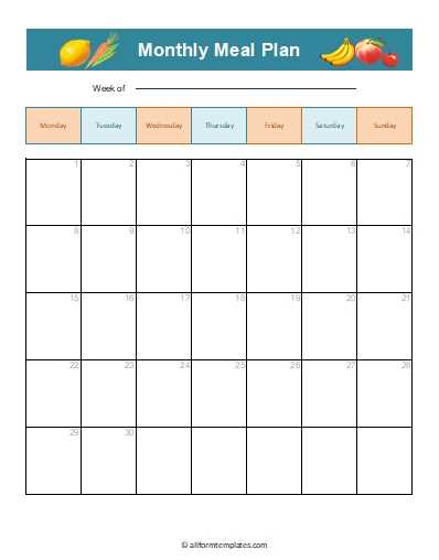 monthly meal plan calendar template