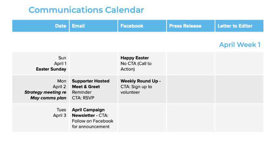 press release calendar template