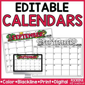 editable 2025 monthly calendar template