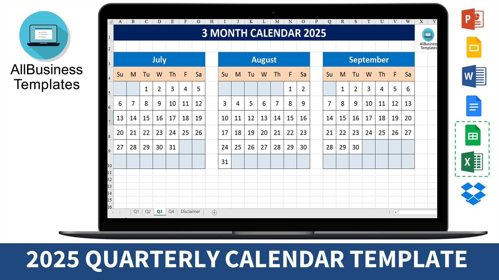 printable 3 month calendar template