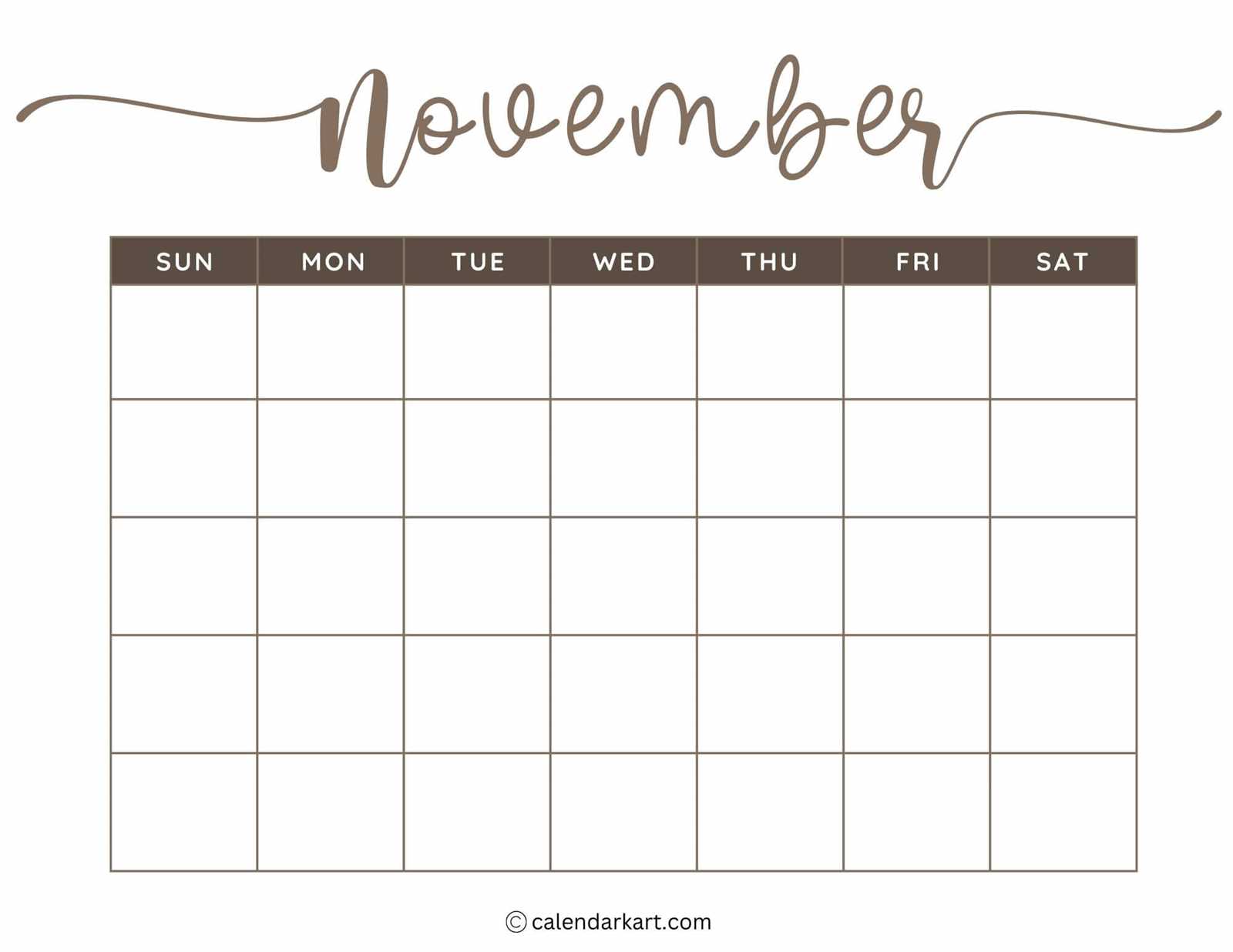 printable empty calendar template