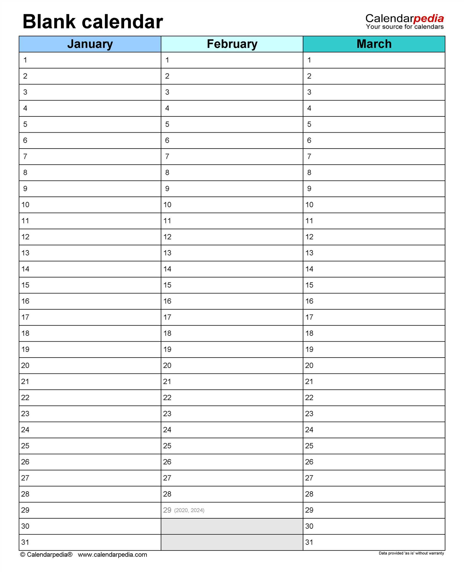 printable free blank calendar template