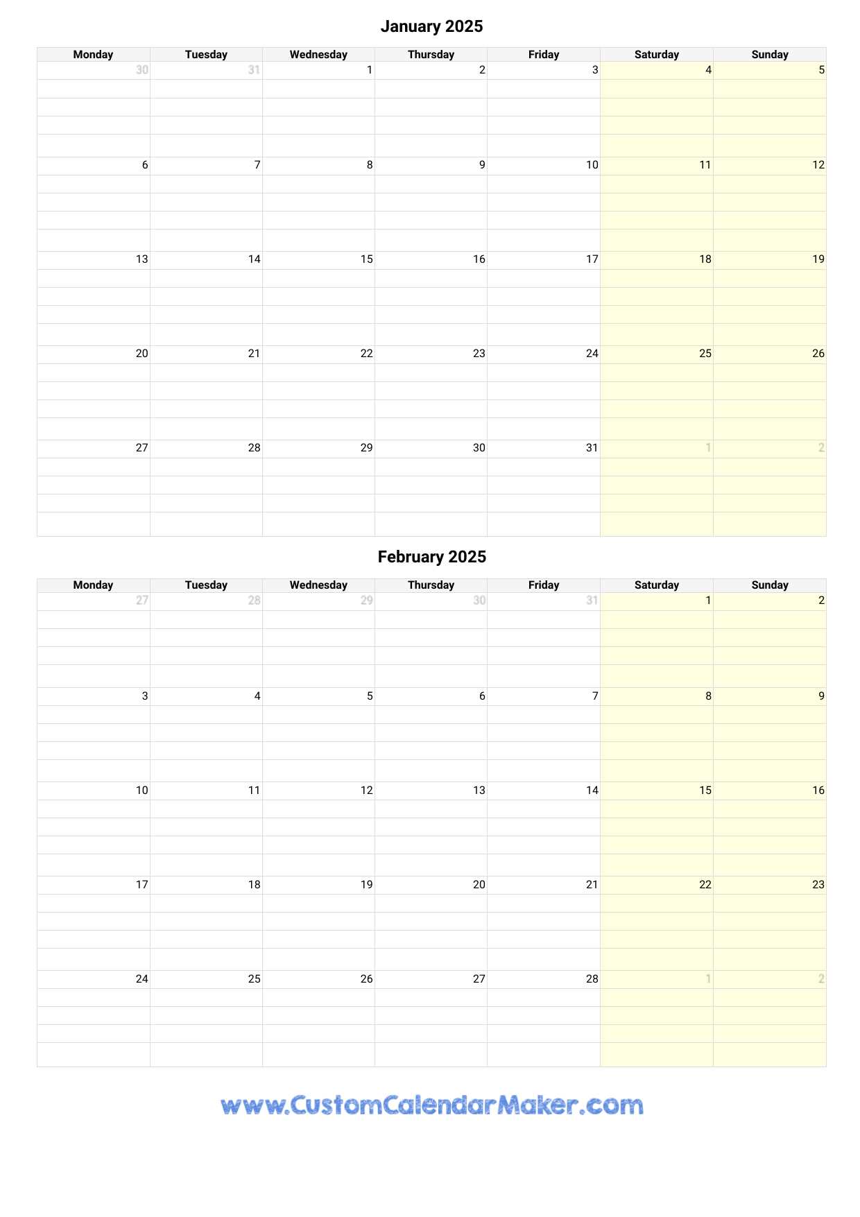 printable january 2025 calendar template