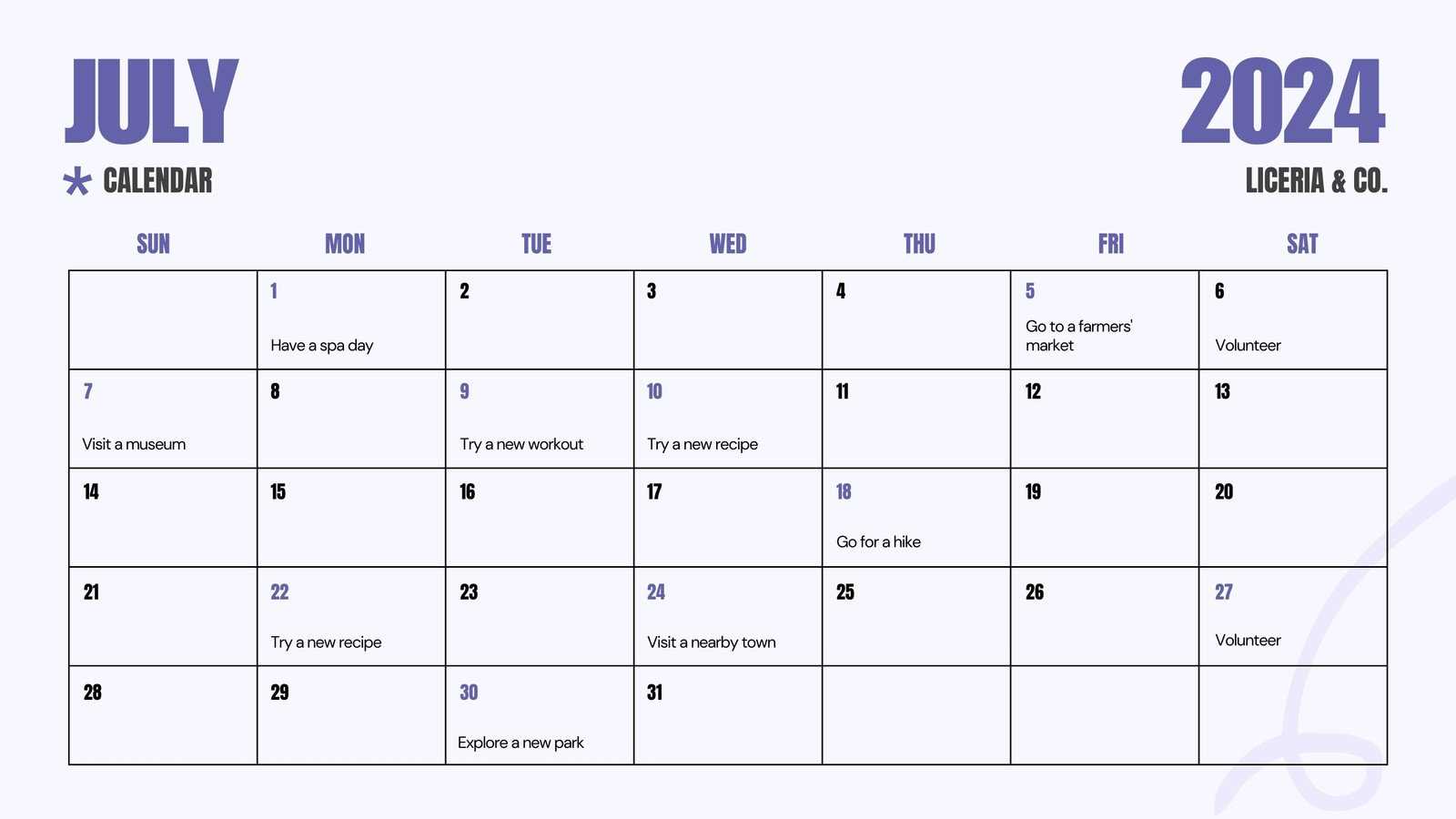 printable july calendar template