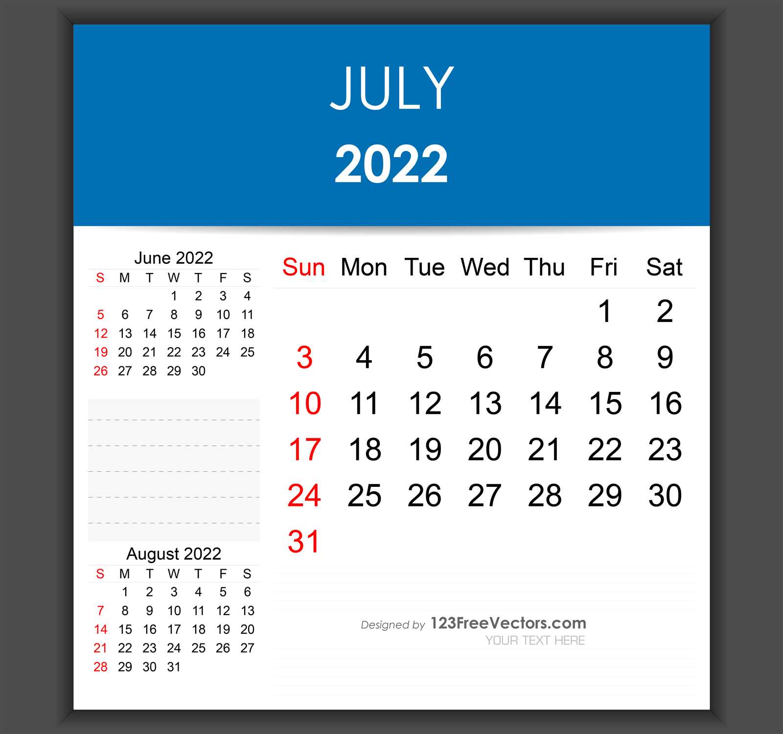 printable july calendar template