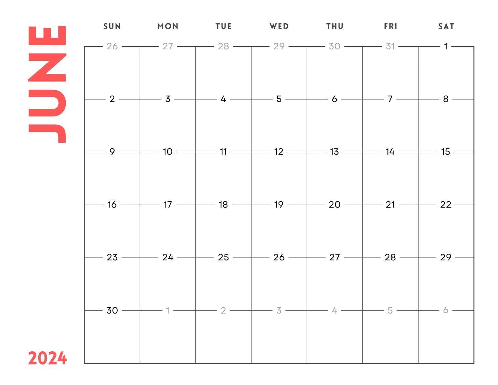 printable june calendar template