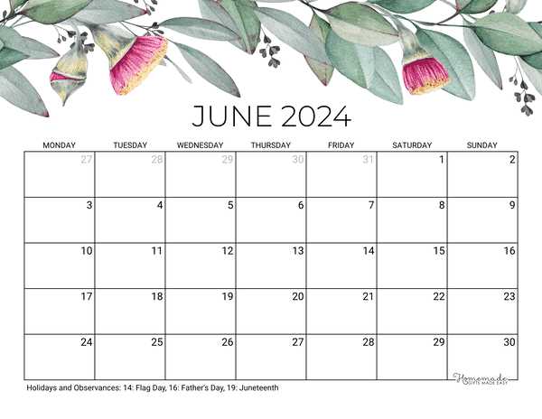 printable june calendar template